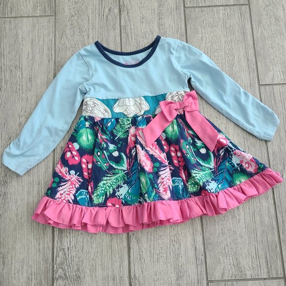 Ruffle Butts Other - Ruffle Butts Girls Long Sleeve Bow Dress blue/pink Size 3T